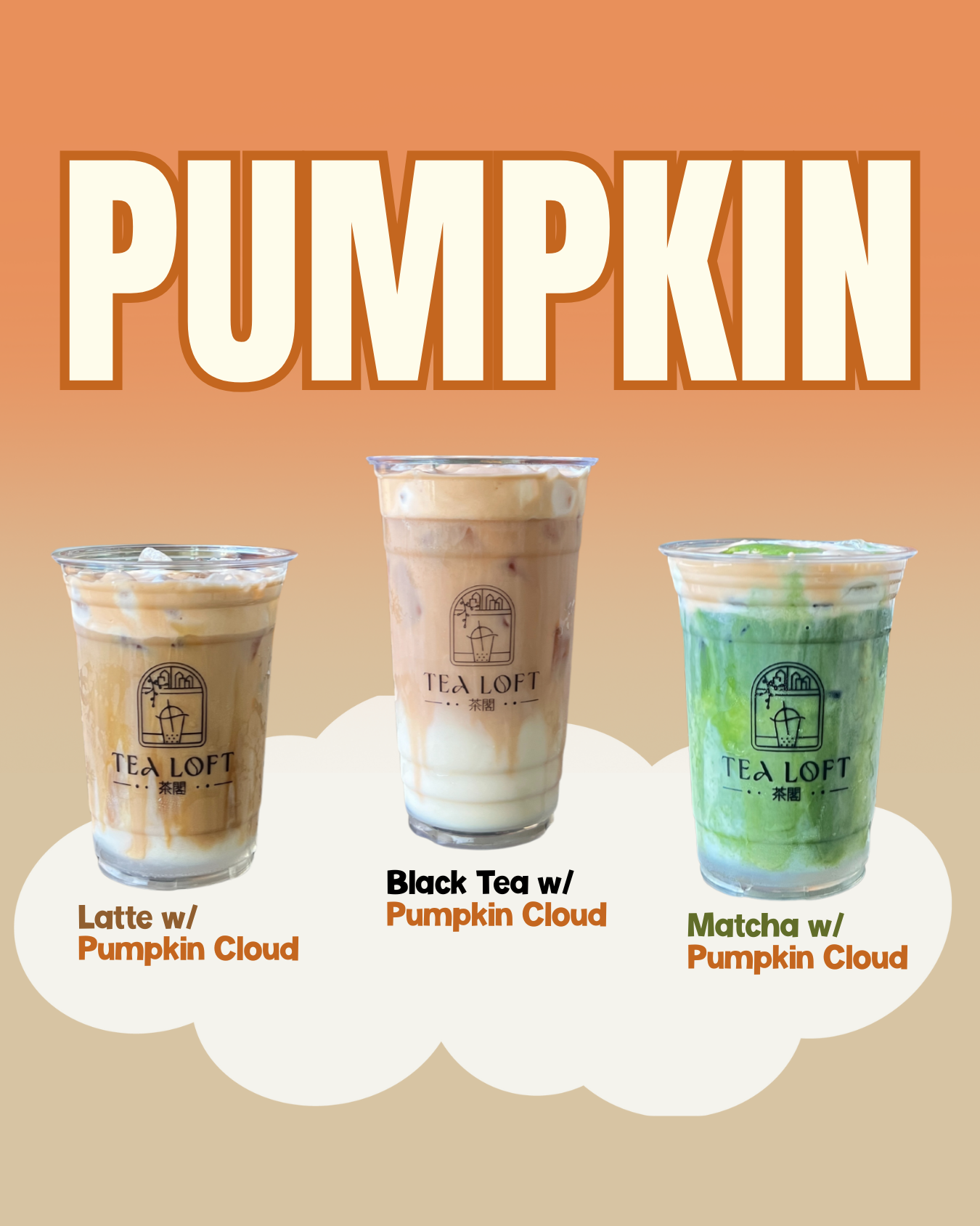 Pumpkin Series at Tea Loft with the latte, matcha, and black tea with a pumpkin cold foam.  Best matcha in portland